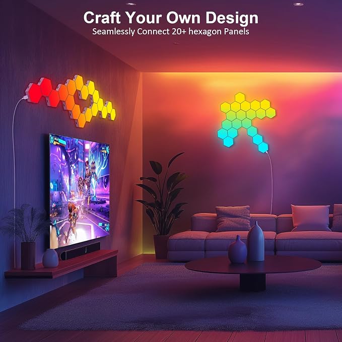 Hexagon LED Light Panels 8 Pack – RGB Wall Decor Lights with Music Sync, App & Remote – Modular Home & Christmas Decor for Bedroom, Living Room, and Room Decor - Image 4
