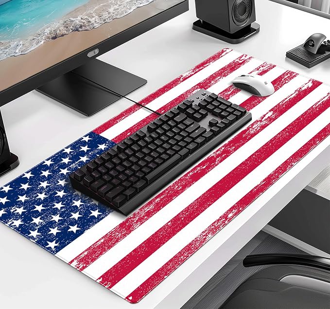 American Flag XXL Large Mouse Pad, Gaming and Home Stitching Side Table Mat | Large Extended Mouse Pad; Full Desk Coverage; Waterproof Coating; Stable Anti-Slide Base For Gaming, Office, Study Daily Use - Image 3