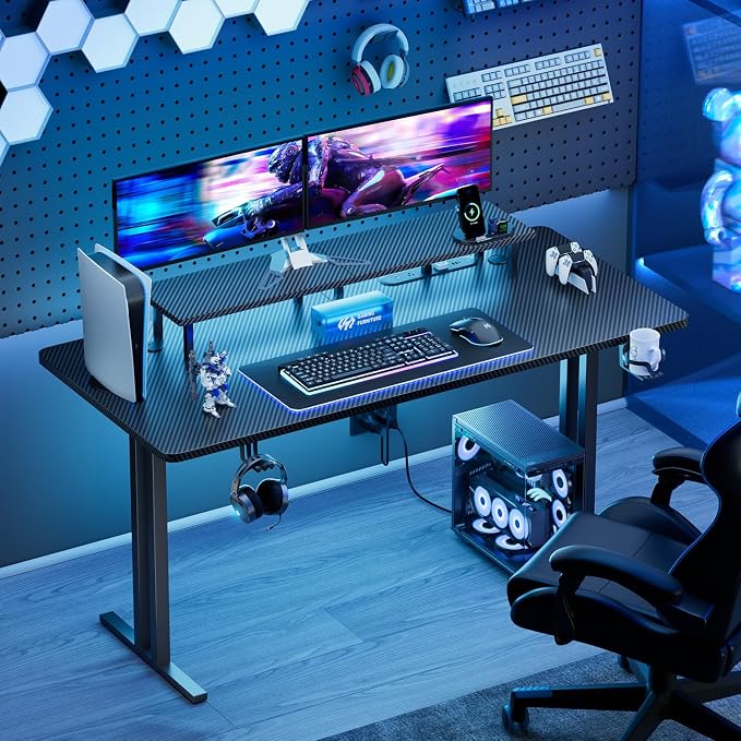 HLDIRECT 47 Inch Gaming Desk with LED Lights & Cable Management, Black - Image 2