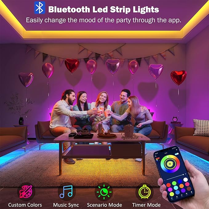 Leeleberd 130 ft Led Lights for Bedroom,(2 Rolls of 65FT) Bluetooth Smart APP Control Color Changing RGB Led Strip Lights with Remote Control Led Lights for Room Kitchen Party Home Decoration - Image 2