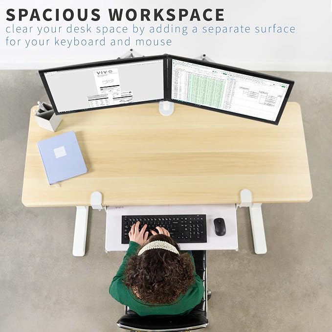 VIVO Large Clamp-on Computer Keyboard and Mouse Under Desk Slider Tray, 27 x 11 inch Pull Out Platform Drawer, White, MOUNT-KB05W - Image 2