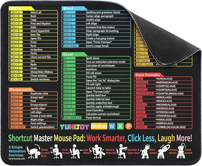 Excel Cheat Sheet Desk Pad - Mouse Pad - Excel Cheat Sheet Desk Mat, Non-Slip Base Mousepad Suitable for Office, Computer Games, Desk Mat and More (11.8" x 9.84") by Unknown