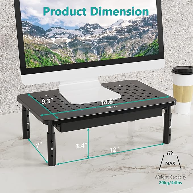 WALI Computer Monitor Stand with Storage, Desk Monitor Riser 3 Height Adjustable, Laptop Riser with Airflow Vents, Desk Organizer for Computer, Laptop, Printer, Notebook (STT003D-B), 1 Pack, Black | 3 Height Adjustable Laptop Monitor Riser with Airflow... - Image 2