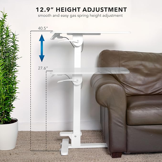 Mount-It! Overbed Table with Wheels, Folding Adjustable Height White - Image 6