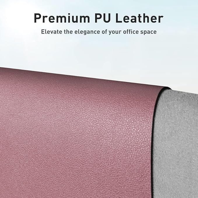 Aothia Leather Desk Pad Protector, Mouse Pad, Office Desk Mat,Non-Slip PU Leather Desk Blotter, Laptop Desk Pad, Waterproof Desk Writing Pad for Office and Home (Dark Pink, 23.6" x 13.7") (Pack of 2) - Image 2