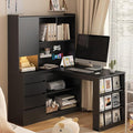 KEIKI L Shaped Home Office Desks with LED Light, Pegboard, Hutch, Drawers, Bookshelf & Storage Shelves, Modern Wooden Gaming Computer Corner Table for Work, Study, Writing by KEIKI