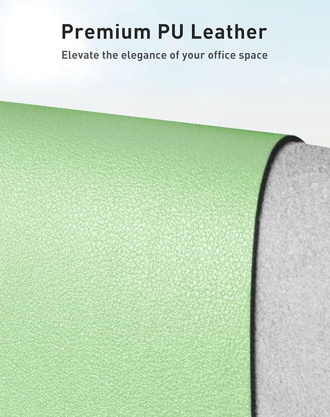 Aothia Faux Leather Desk Mat - Large Mouse Pad, Non-Slip PU Leather Blotter, Waterproof Writing Surface for Office and Home (Foam Green, 42" x 17") - Image 2