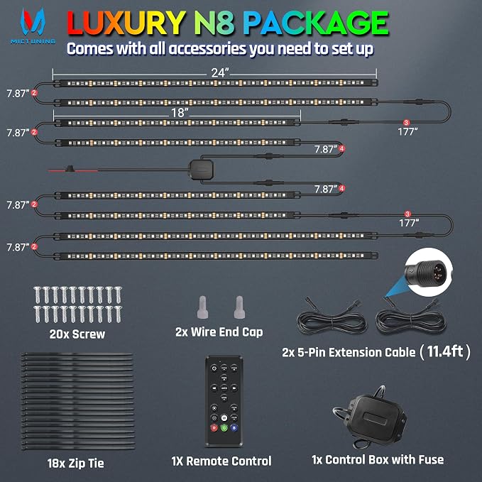 MICTUNING N8 RGBW Underglow Light Specially for RVs, App/Remote Control - Image 8