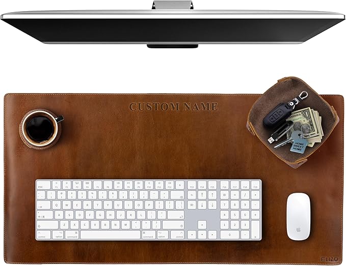 ELIZO Personalized Custom Desk Pad Set Real Leather Desk Mat Mouse Pad Unique Gifts for Him Her Leather Gifts for Men Women Engraved Embossed Monogrammed Corporate Gifts by Elizo