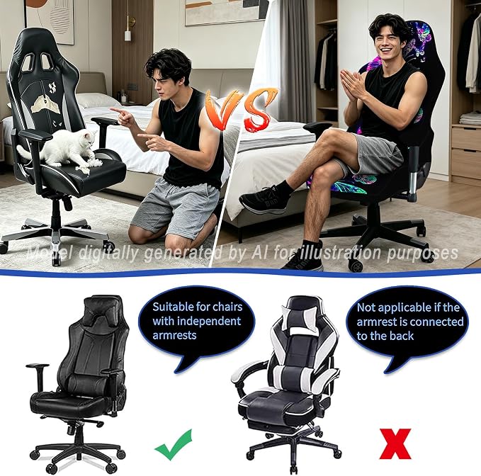 Gaming Chair Covers, 3D Printing Stretch Fit Scratch Resistant | Easy to install, Soft Breathable, Cat Scratch Proof, Washable Gaming Chair Seat Cover with Armrest Cover (No Chairs)(J) - Image 7