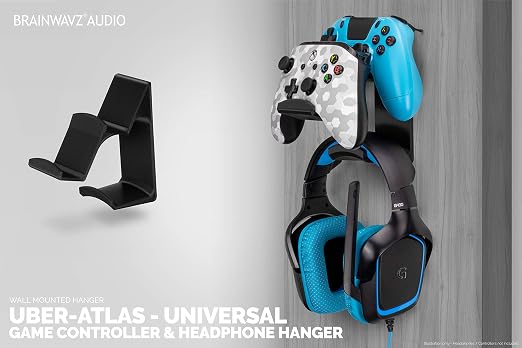 BRAINWAVZ The UberAtlas Dual Game Controller & Headphone Stand Wall Mount Holder for Xbox ONE, Series X, PS5, PS4, PS3, Switch, STEELSERIES Gamepad & More, Stay Organized No Screws - Image 2