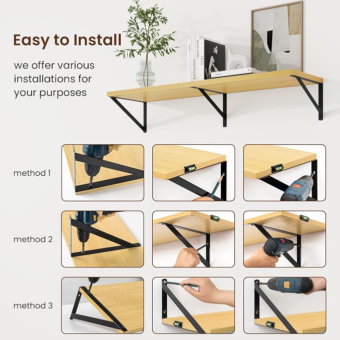 Axeman Deep Floating Shelves, 48'' x 10'' Oak Wall Shelves Set of 2 - Image 6