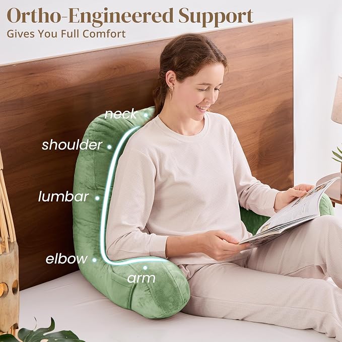 Sasttie Reading Pillow for Bed, Back Pillow for Sitting Up, Sage Green - Image 4