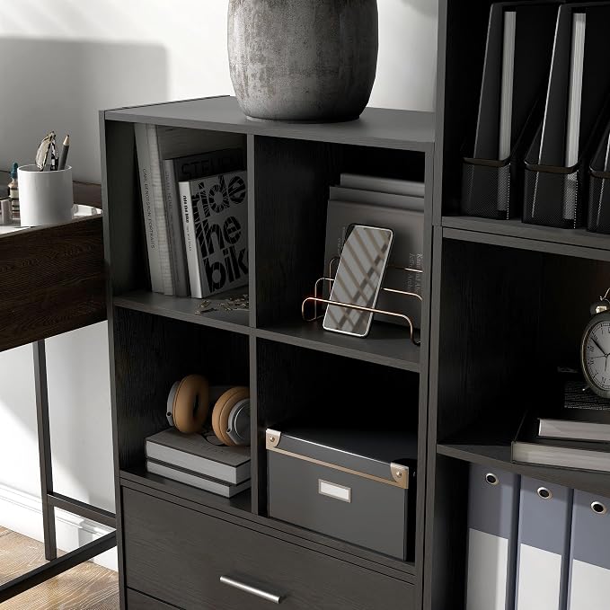Homes: Inside + Out Apexa 4-Cube Storage Organizer Shelves, Stackable Wood Bookcase Fits Cubby Bins for Organization, Dorm Teen Room Decor & Home Office, Black - Image 7