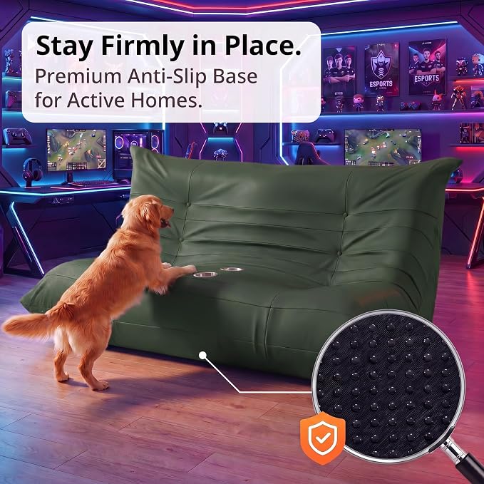 Homall Floor Gaming Chair Boneless Loveseat Couch, Ergonomic Floor Sofa Couch with Cup Holders, Leather Lazy Floor Lounger for Gaming, Reading, Relaxing, Watching TV (Olive Green) - Image 6
