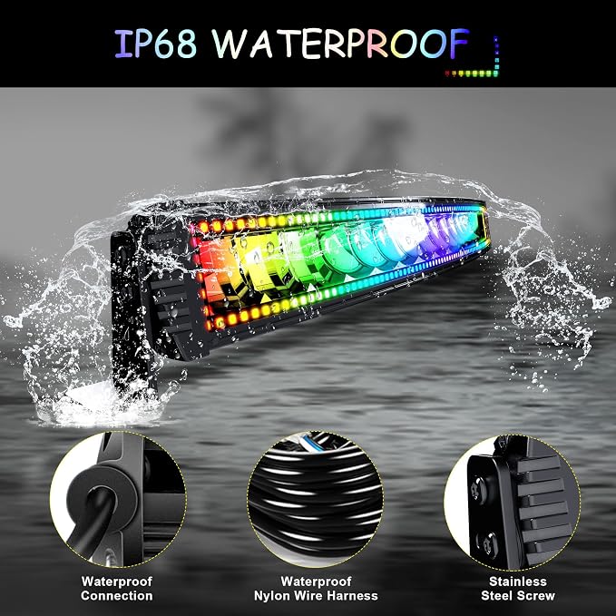 32" Curved LED Light Bar 2X 4 Flood LED Pods with Chasing RGB Halo - Image 5
