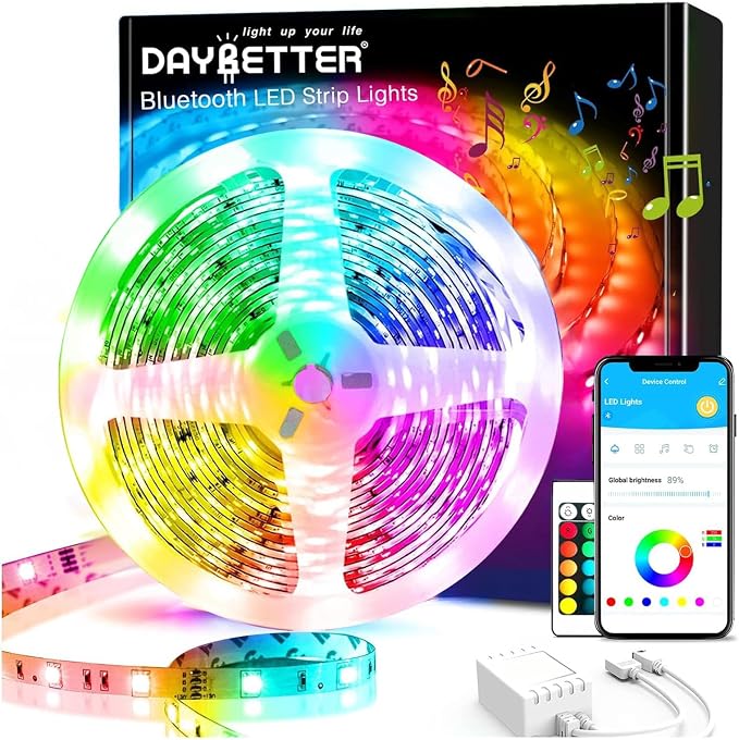 DAYBETTER Smart Led Lights 32.8 ft, 2835 RGB Led Strip Lights Kits with 24 Keys Remote, App Control Timer Schedule Led Music Strip Lights by DAYBETTER