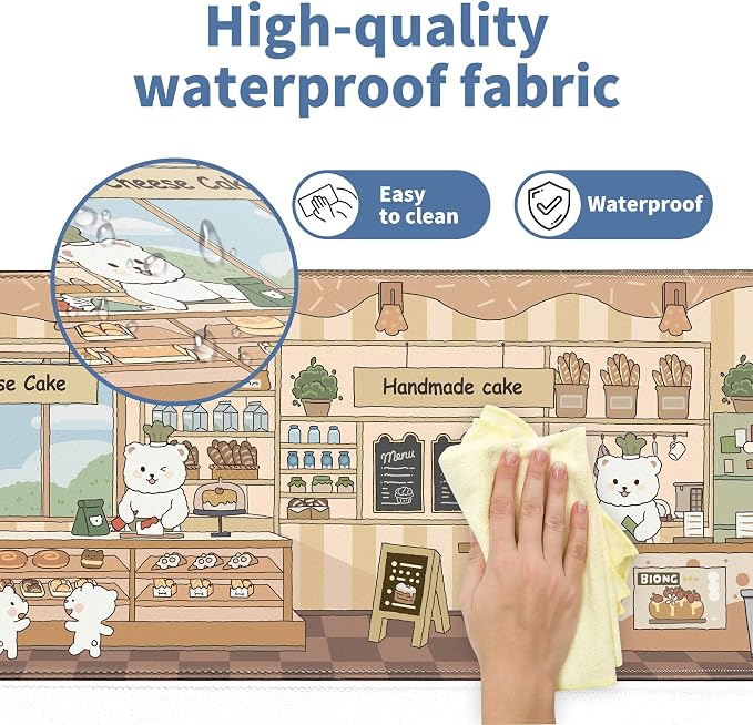Cute Mouse Pad Large Desk Mat Extended Keyboard Pad Funny XL Mousepad with Non-Slip Base and Stitched Edge Kawaii Bear Mouse Mat Desk Pad 31.5 x 11.8 in Mouse Pads for Desk Decor Home Office Gaming - Image 3
