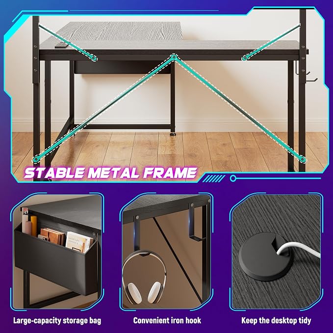 DurayLoly 53" L Shaped Gaming Desk with No Side Bar Shelf for Small Space - Image 7
