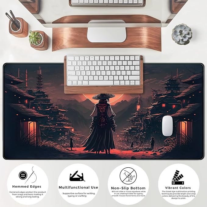 Japanese Landscape Desk Mat Post Moonlight Samurai Mouse Pad Large Dark Aesthetic Desk Pad Gaming Mousepad Extended XXL 31.5 x 15.7 in Laptop Computer Mouse Keyboard Mat - Image 7