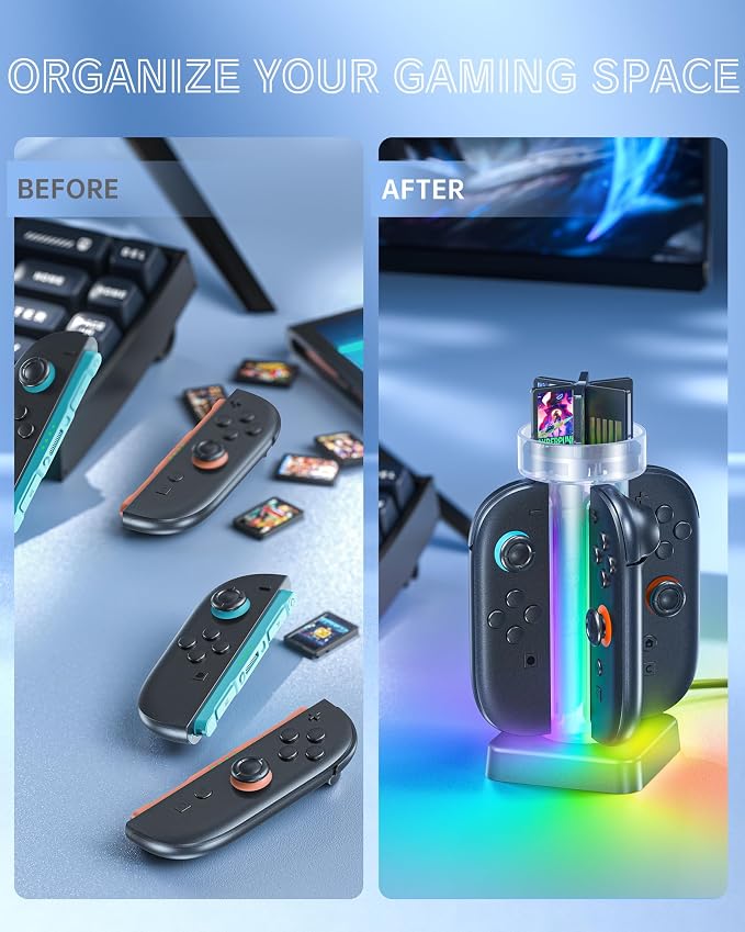 RunSnail Charging Dock for Switch 2 JoyCon, 4 Charger RGB Game Card Slots - Image 5