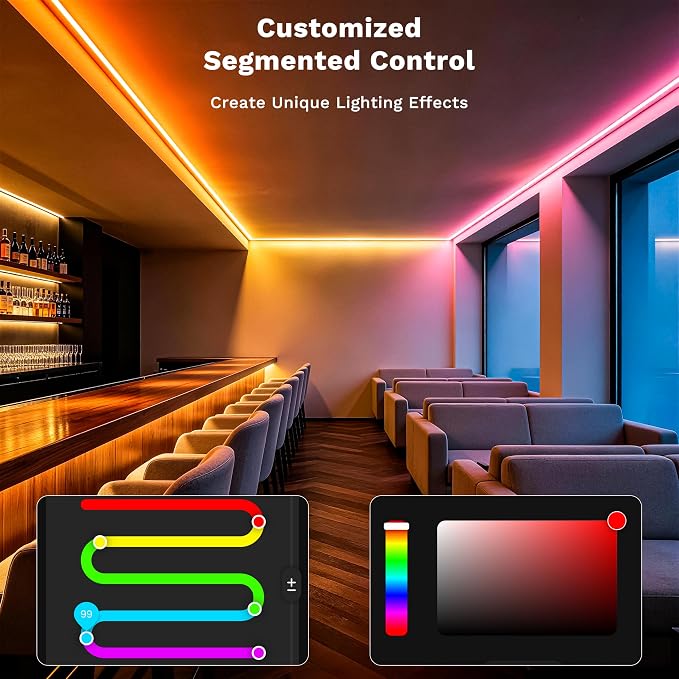 MIWISE LED Strip Lights,RGB Smart IC COB LED Strip Light Color Chasing,32.8ft Multicolor Flexible LED Tape Light,Music Sync with APP Control,Addressable DIY,for Cabinet,Bedroom,Party Decor - Image 2