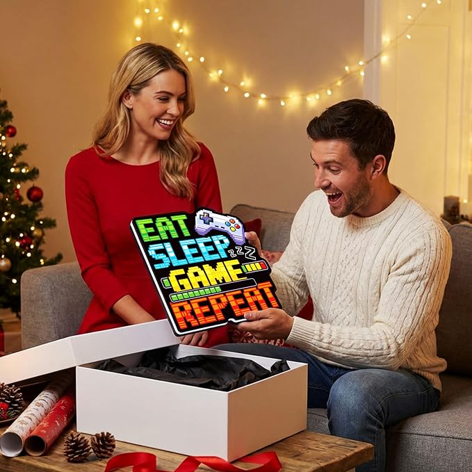 Eat Sleep Gaming Repeat LED Light Sign, Dimmable LED Gaming Room Decor Wall Light, Game Setup Room Sign for Bedroom, Neon Gaming Decor Neon Light, Gamer Gift for Teen Boys Men Boyfriend - Image 8
