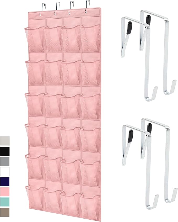 GORILLA GRIP Over the Door Shoe Organizer, 24 Large Pockets, Pink by Unknown