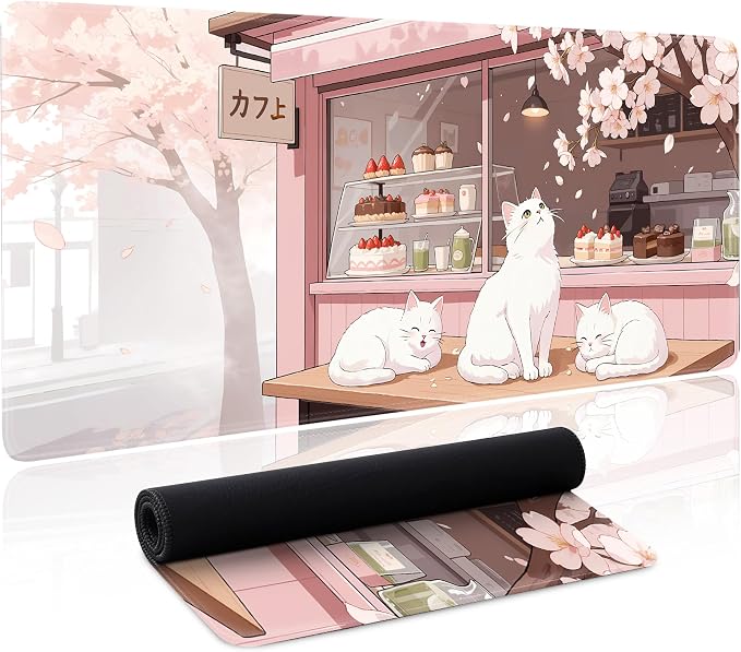 Pink Cute Cat Gaming Mouse Pad Large Desk Mat Extended Keyboard Mouse Pad Anime Mousepad with Non-Slip Base and Stitched Edge Mouse Mat Desk Pad 31.5 x 11.8 in Mouse Pads for Desk Home Office Gaming by Unknown