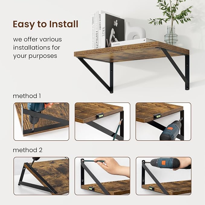 Axeman Deep Floating Shelves, 16'' x 10'' Brown Wall Shelves Set of 2 - Image 6