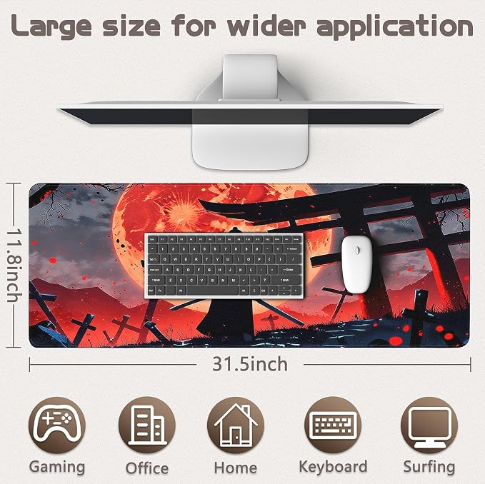 Gaming Mouse Pad - (31.5"×11.8") Japanese Samurai Large Mouse Pads for Desk - Desk Mat for Keyboard and Mouse with Non-Slip Base, Desks Pad Matfor Game/Office & Home - Image 5