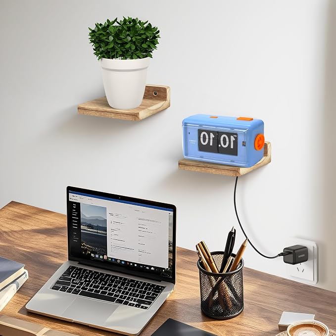 Small Floating Shelf for Wall,5 Inch Wooden Wall shelf Set of 2,Mini Speaker, Baby Monitor,Cameras，Figurines Display Stand, for Bedroom, Gaming Room, Living Room, Bathroom(Carbonized Black) - Image 5