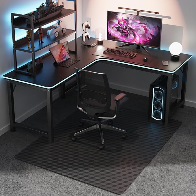 Chair Mat for Carpet, SALLOUS 46" x 60" Office Chair Mat for Carpeted Floors, Heavy Duty Vinyl Floor Mat with Grips, Carpeted Floor Protector Computer Desk Mat for Home Office (Black - 3D Geometric) by SALLOUS