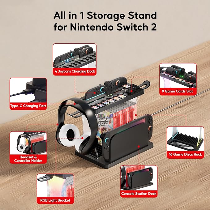 Switch 2 Multifunctional Organizer Station with Joycon 2 Charging Dock - Image 2