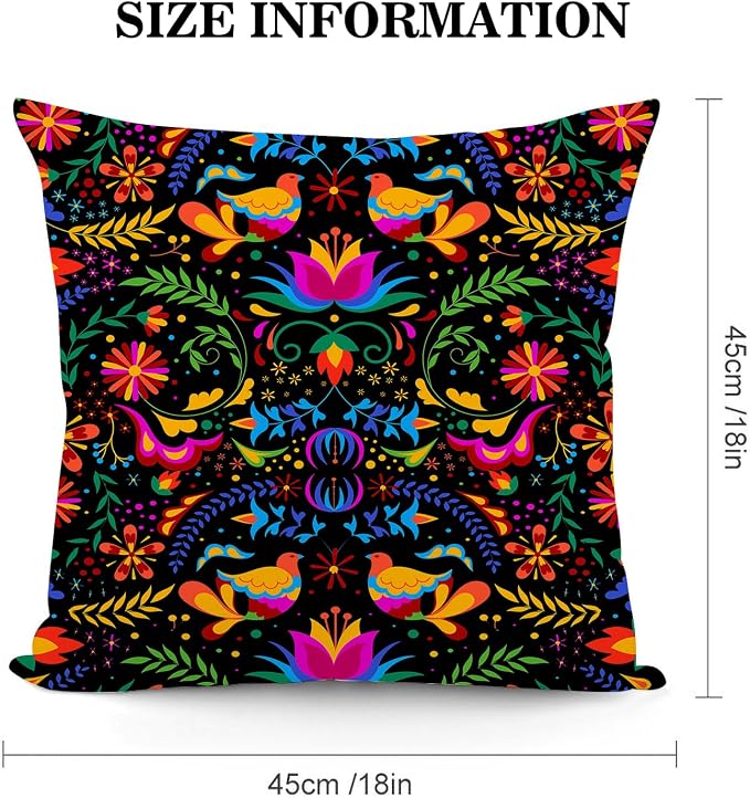 Mexican Pillow Covers 18"x18" Set of 2 Mexican Flower Decorative Throw Pillow Cases for Couch Bed Sofa Cushion Cover Mexican Living Room Decor - Image 5