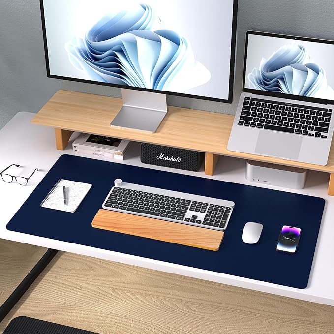 Aothia Leather Desk Pad Protector, Mouse Pad,Office Desk Mat, Non-Slip PU Leather Desk Blotter, Laptop Desk Pad, Waterproof Desk Writing Pad for Office and Home (Dark Blue,36" x 17") - Image 9