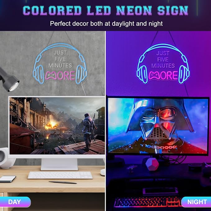 Gaming Neon Sign LED Headset Gamer Neon Light Headphone Lightup Game Signs - Image 4