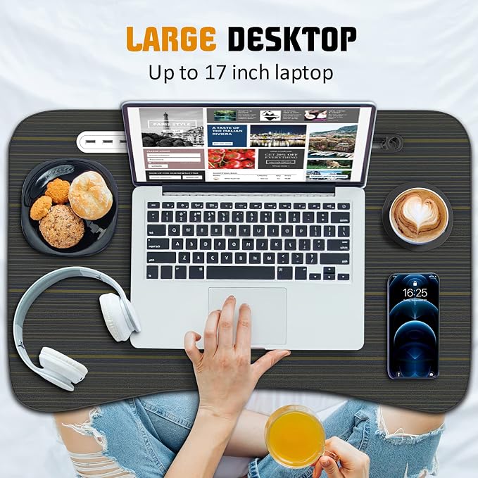 Fayquaze Laptop Bed Desk, Portable Foldable Laptop Bed Table with USB Charge Port Storage Drawer and Cup Holder, Lap Desk Notebook Stand Tray Table Serving Tray for Eating, Reading and Working - Image 2