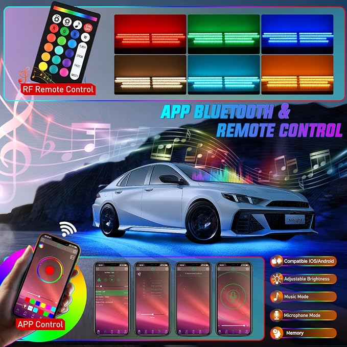 Nilight 8PCS Aluminum RGB Underglow LED Strip Lights with APP & Remote - Image 5