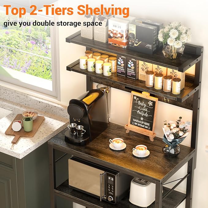 Aheaplus Bakers Rack with Power Outlet & RGB LED, 5-Tiers Coffee Bar Table - Image 5