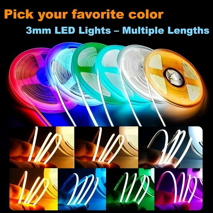 Ultra-Narrow 3mm USB-C COB LED Strip Lights Self-Adhesive, for Kitchen Cabinets, Bedroom, Gaming Desk (Purple, 3ft) - Image 6