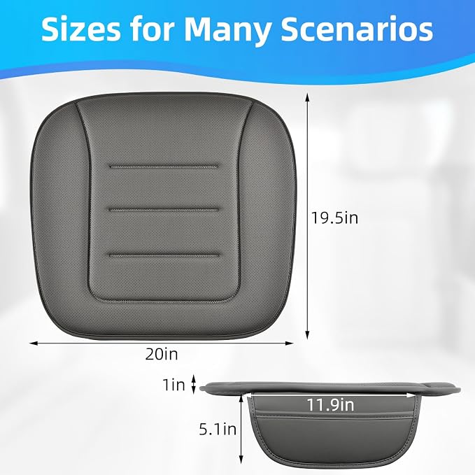 KAYI Car Seat Cushion, Comfort Memory Foam Car Cushions for Driving, Breathable Leather Surface with Anti Slip Rubber Bottom, Seat Cushion for Car and Office Chair (1 Pack, Grey) - Image 2