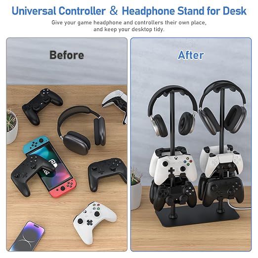 MANMUVIMO Headset Stand Controller Holder for 2 Headset and 8 Controller, Headphone Stand Gaming Controller Holder for PS5 Xbox Airpods Beats Bose, Gaming Room Accessories, Gamer Gifts for Men - Image 6