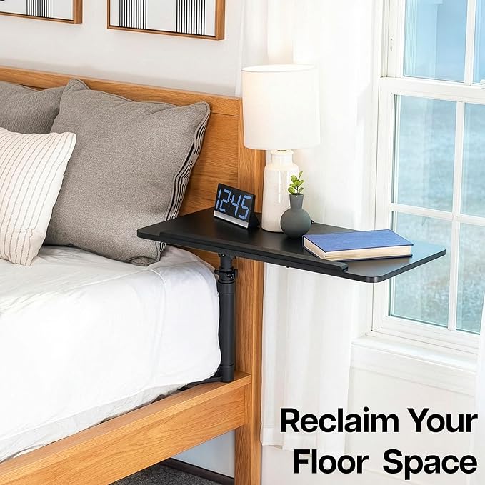 Height Adjustable Under Mattress 30 inch Bedside Desk, Works with Lofts and Beds Without Frames, Tilting Desktop, Fits Laptops, Books, and More, Black - Image 8