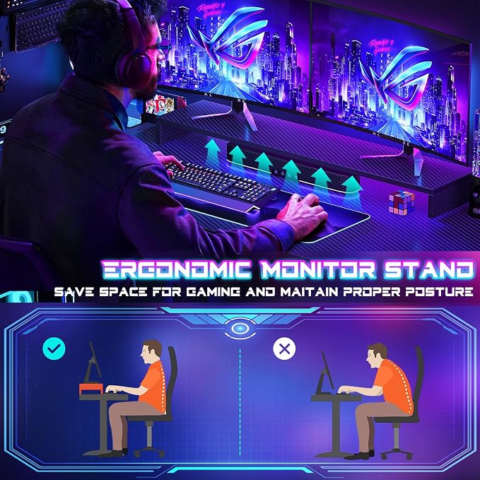 Homieasy Small Gaming Desk with Power Outlets Pegboard LED Light, 51 Inch L Shaped Computer Desk with Monitor Stand Storage Shelves, Reversible Corner Desk with Headset Hooks, Carbon Fiber Black - Image 8