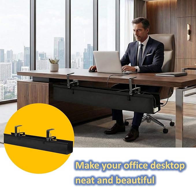 36" Under Desk Cable Management Tray - No Drill Oxford Cloth Cord Organizer with Clamp & Screw Mount - Large Capacity Fabric Cable Holder for Home Office, Gaming Desk & Standing Desk (Black) - Image 5