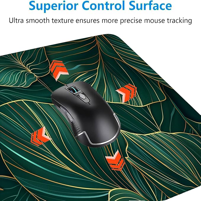 Green Leaves Desk Mat Gaming Mouse Pad Gold Tropical Palm Leaves Large Gaming Mouse Mat with Stitched Edges,Non-Slip Waterproof Rubber Base Mous Mat Office Computer Keyboard Laptop Home 31.5"x11.8" - Image 5