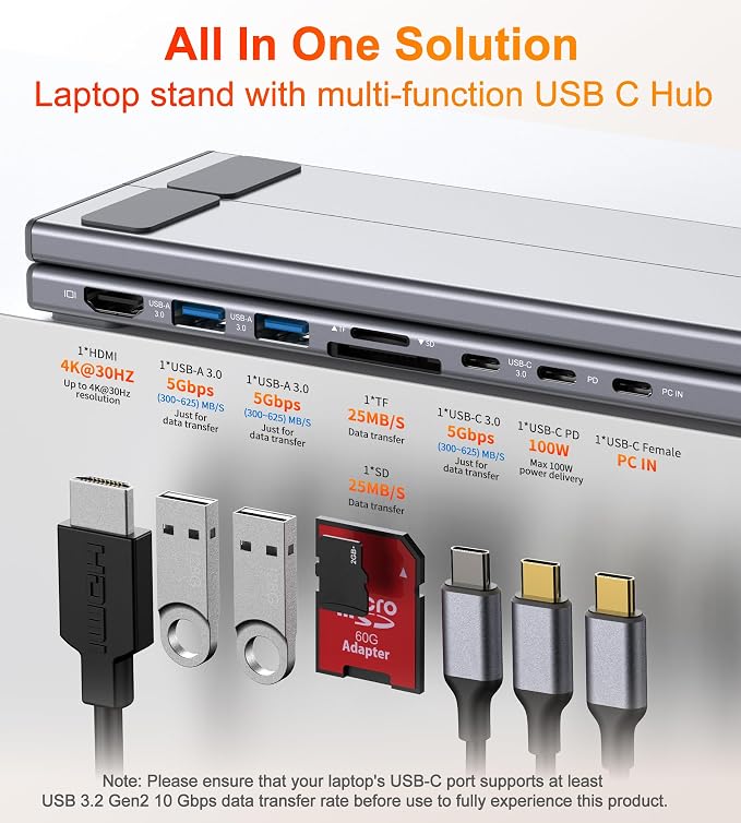 Mukiya USB C Laptop Docking Station Stand, 8 in 1 Hub 4K HDMI, Dock Stand - Image 2