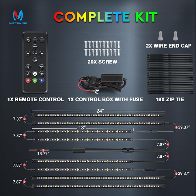 MICTUNING 8Pcs N8+ Chasing Color RGB+IC Underglow Neon Accent Strip Lights, 12V Multi DreamColor Music Soundsync Exterior Underbody Lights for Car, Wireless App & Remote Control, 2 Years Warranty - Image 7