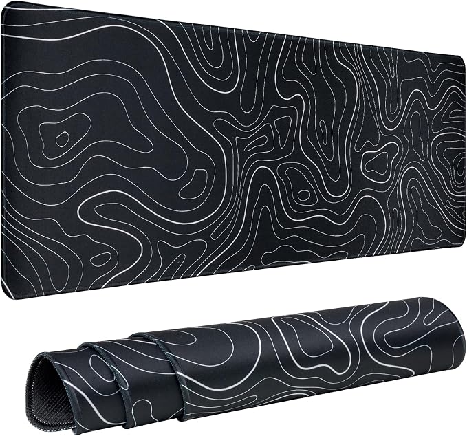 Gaming Mouse Pad Large 31.5 x 11.8in Topographic Keyboard Mousepad for Non-Slip Base and Stitched Edge, Extended Desk Pad XL Desk Mat (Black) by BOHJPIS